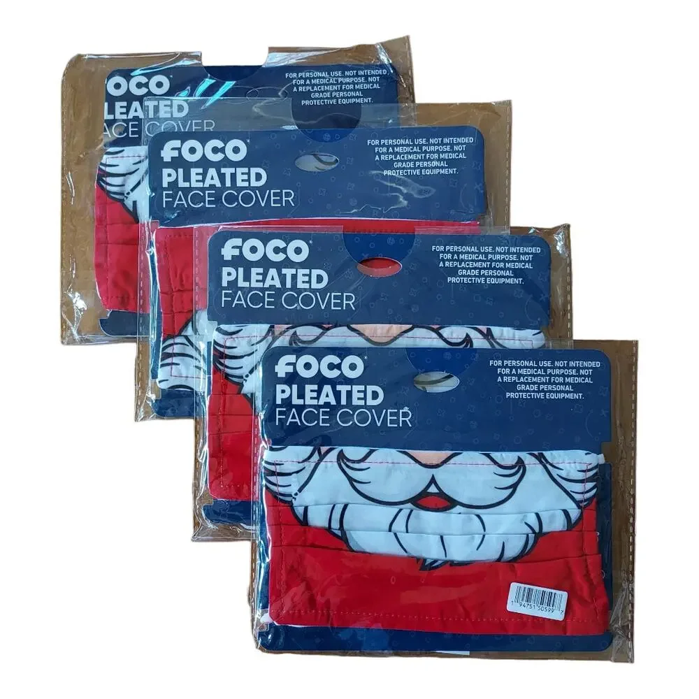 Santa Beard Pleated Face Cover Mask SET (4) Christmas Holiday NWT